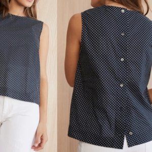 JENNI KAYNE Cotton Polka Dot Navy Blue Shell Top